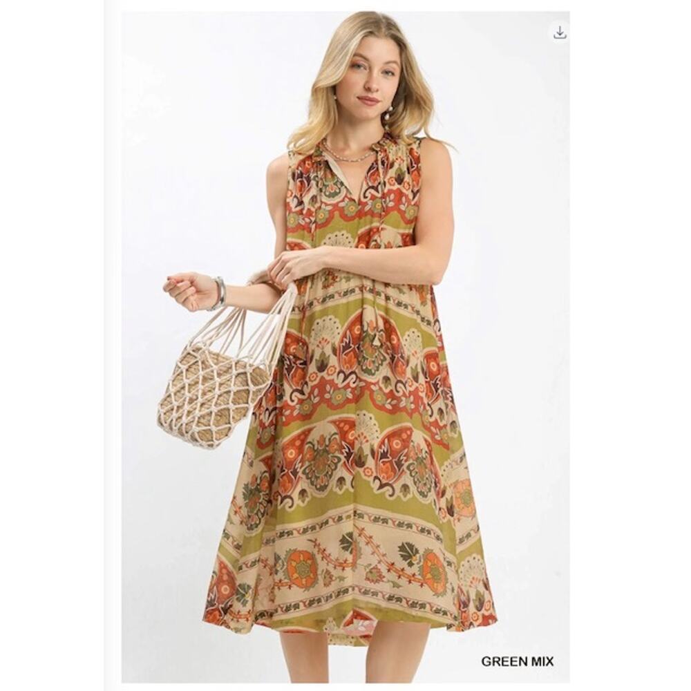 Umgee - Boho Floral Sleeveless Midi Dress - Medium